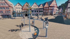 Visualisierung der Lenk-Skulptur "Der Schäferlauf" auf dem Bad Uracher Marktplatz 